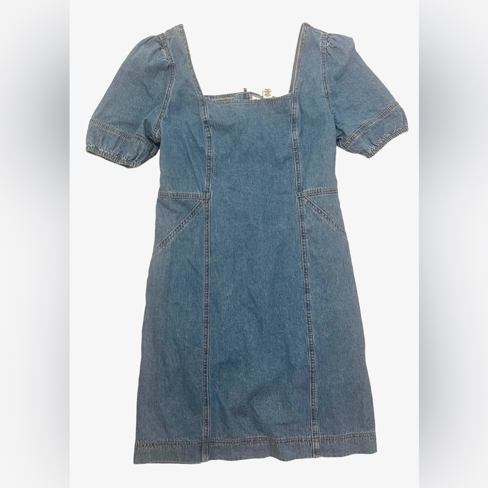 Joie Denim Puff Sleeve Square Neckline Mini Cotton Dress Size Large